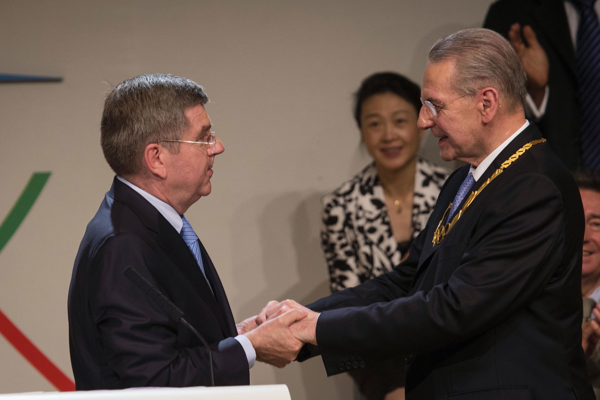 IOC President Thomas Bach and his predecessor, Jacques Rogge