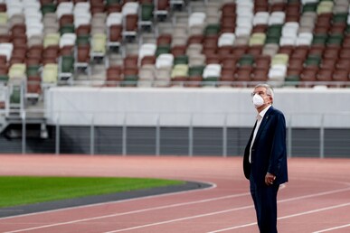 IOC President Thomas Bach at the Olympic stadium in Tokyo.