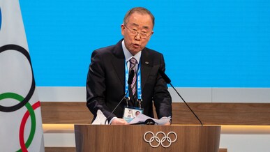 Ban-Ki moon during the 139th IOC Session at the CNCC ahead of the XXIV IOC Olympic Winter Games Beijing 2022