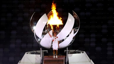 lighting of Olympic cauldron Tokyo 2020