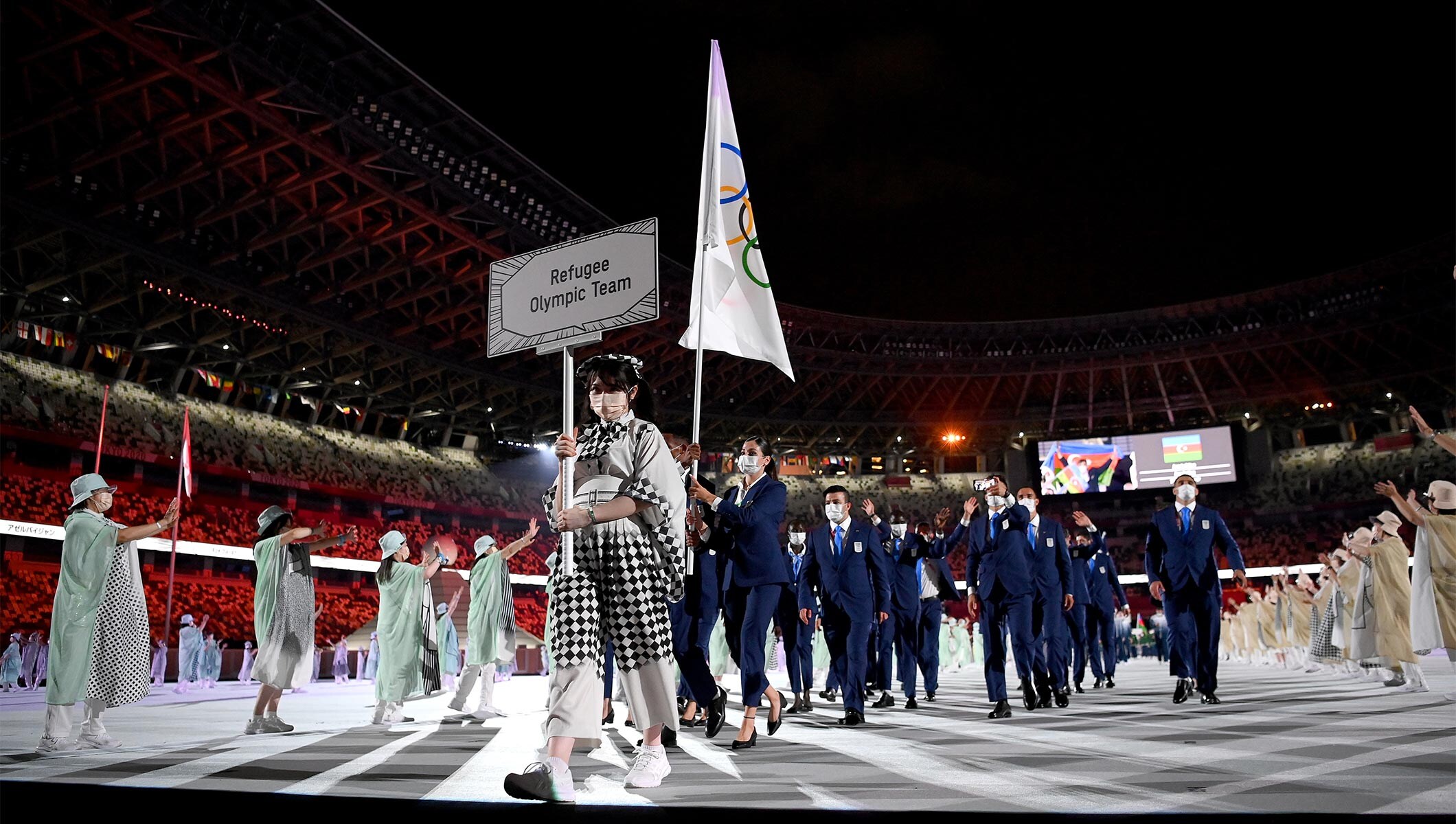 The Refugee Olympic Team during the Opening Ceremony of the Tokyo 2020 Olympic Games