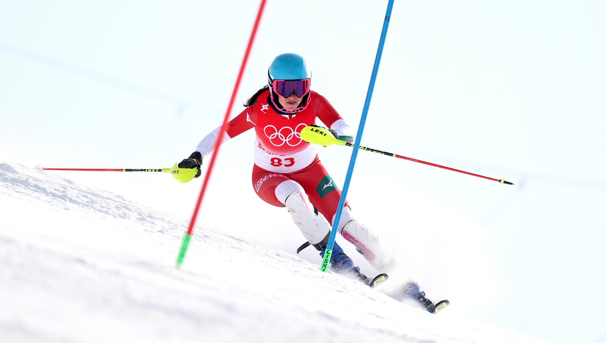 Manon Ouaiss of Team Lebanon skis during the Women's Slalom on day five of the Beijing 2022 Winter Olympic Games 